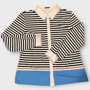 J. McLaughlin Women Catalina Cloth Striped Color Block Button Down Blouse Top XL